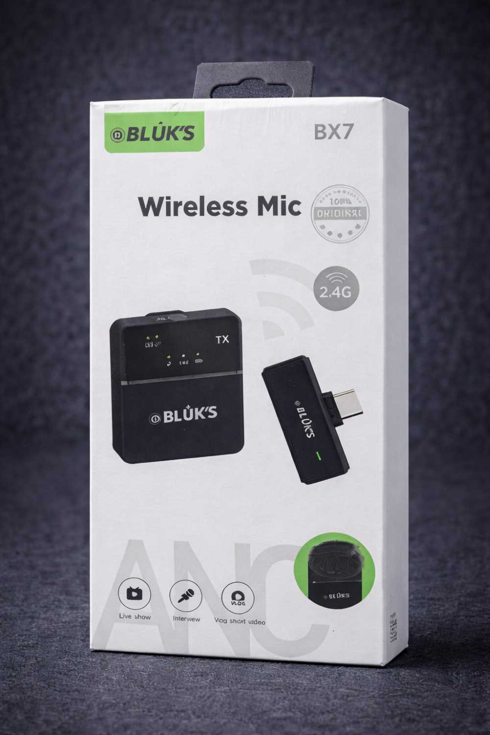 BX7 Wireless Microphone Black | Noise Reduction Lavalier Mic for Android & iPhone | TikTok YouTube Vlogging Mic